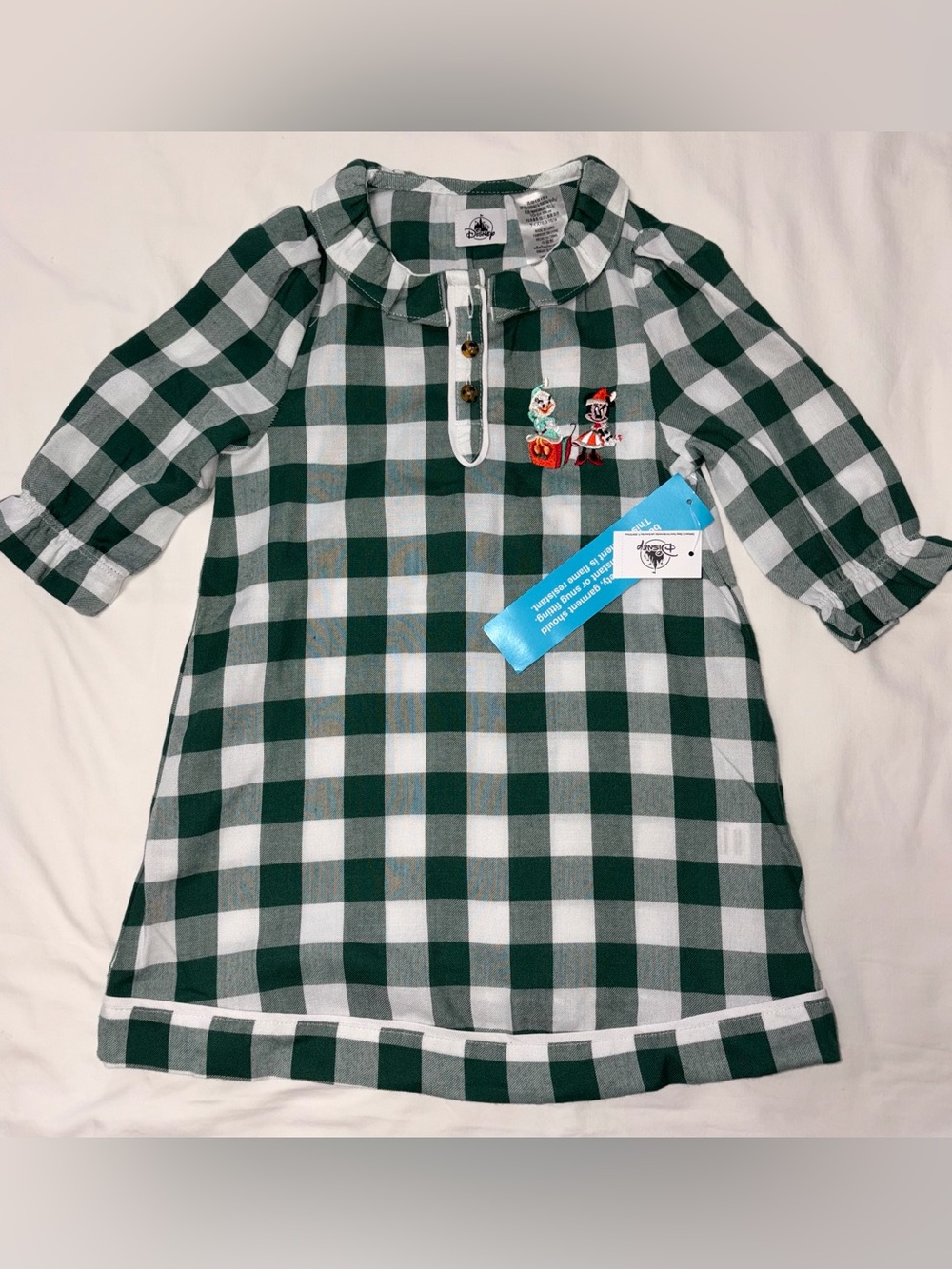 Disney Parks green checked nightgown w/Daisy Duck and Minnie Mouse sz 4 NWT